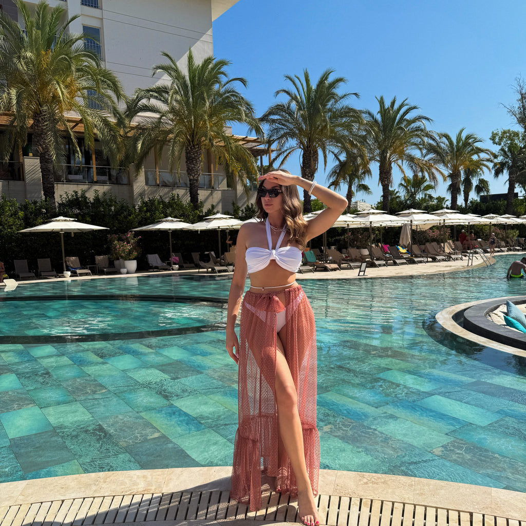 sunny day by the pool woman in summer outfit sunny day by the pool woman in summer outfit