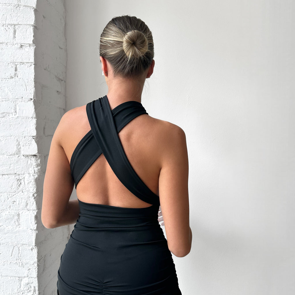 sleek black cross back dress sleek black cross back dress