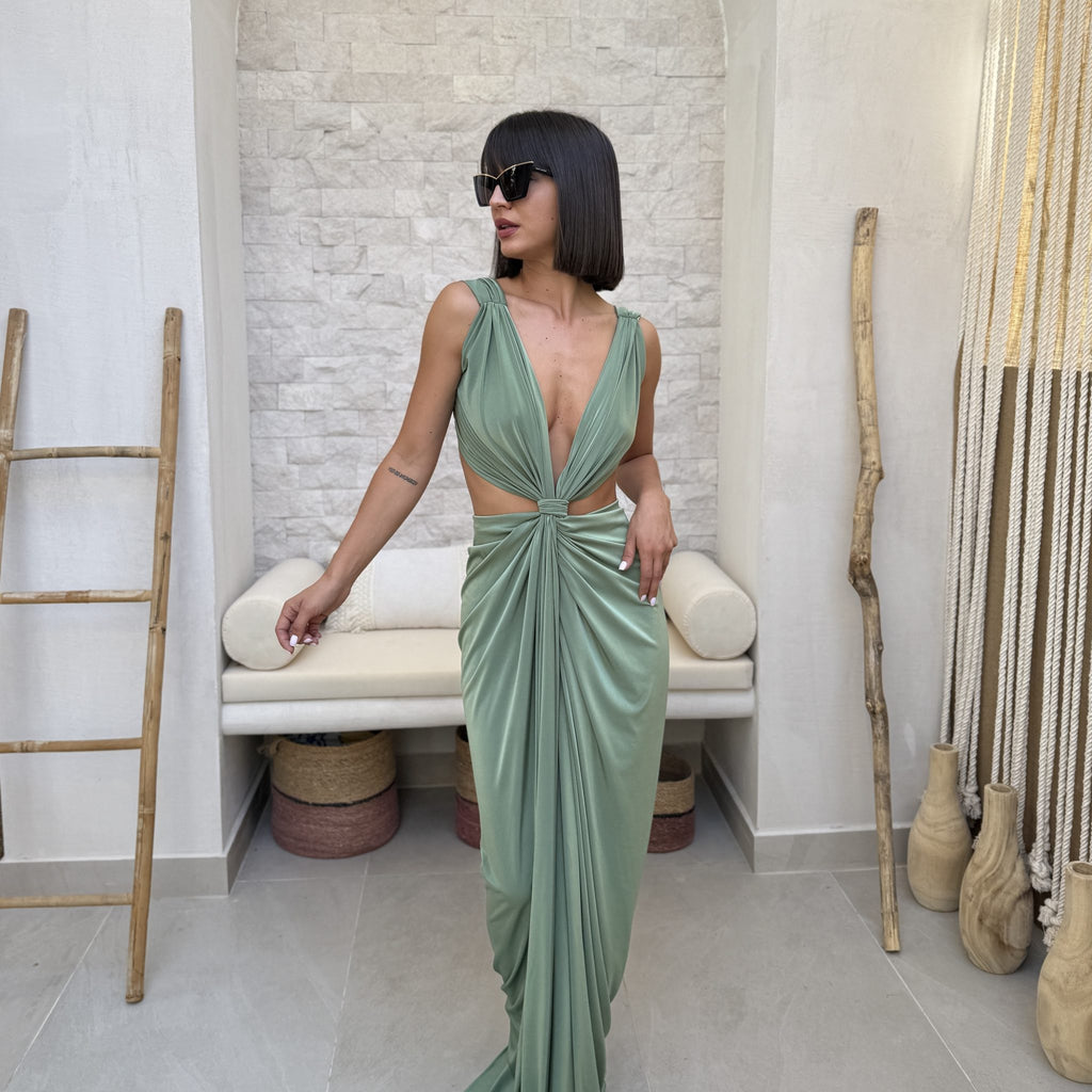 green elegant maxi dress with cutouts green elegant maxi dress with cutouts