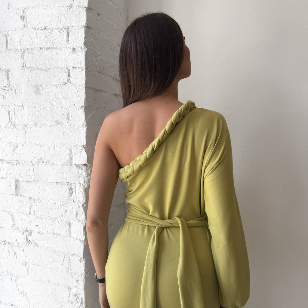 one shoulder yellow dress with braided strap one shoulder yellow dress with braided strap