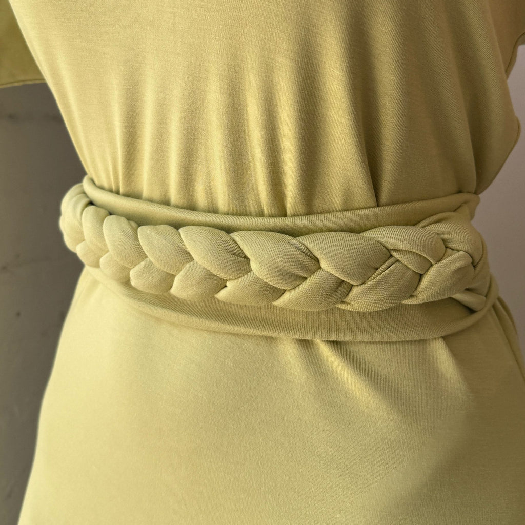 pale yellow dress with braided belt detail pale yellow dress with braided belt detail