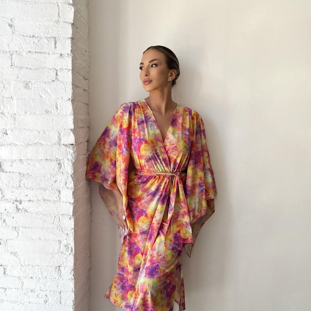 floral wrap dress with bold colors floral wrap dress with bold colors