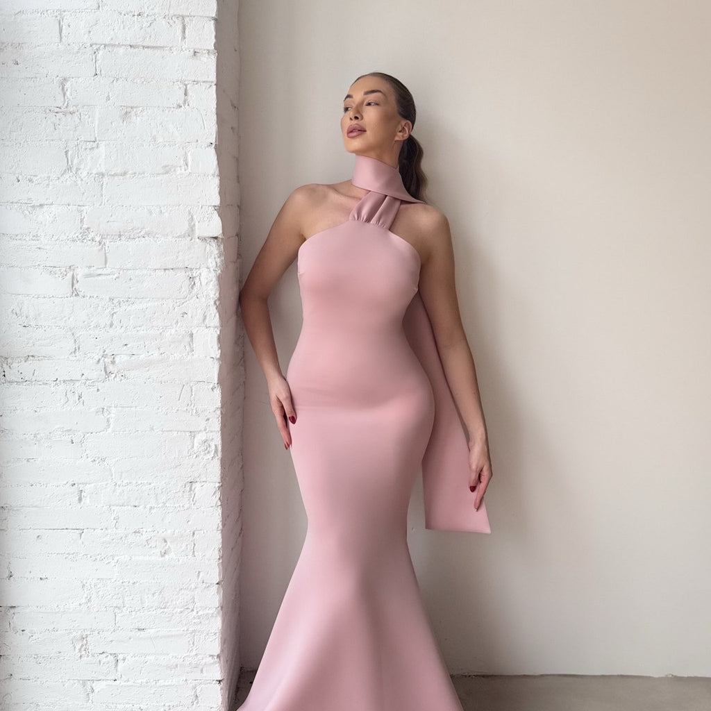 elegant pink mermaid dress with high neck design elegant pink mermaid dress with high neck design