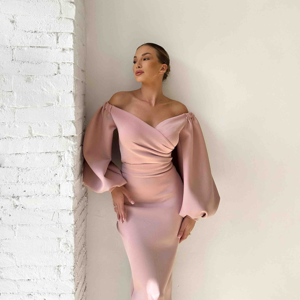 woman wearing pink off shoulder dress woman wearing pink off shoulder dress