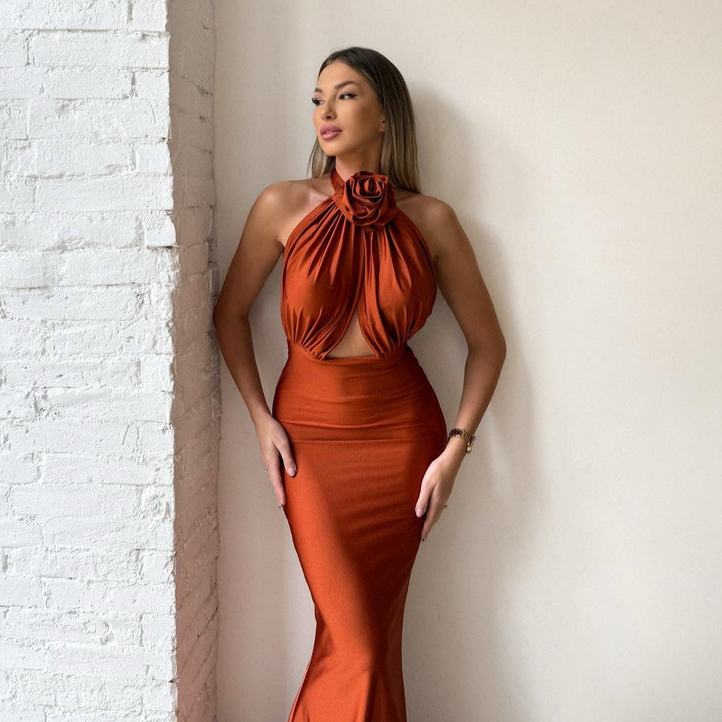 elegant sleeveless orange cutout long dress elegant sleeveless orange cutout long dress