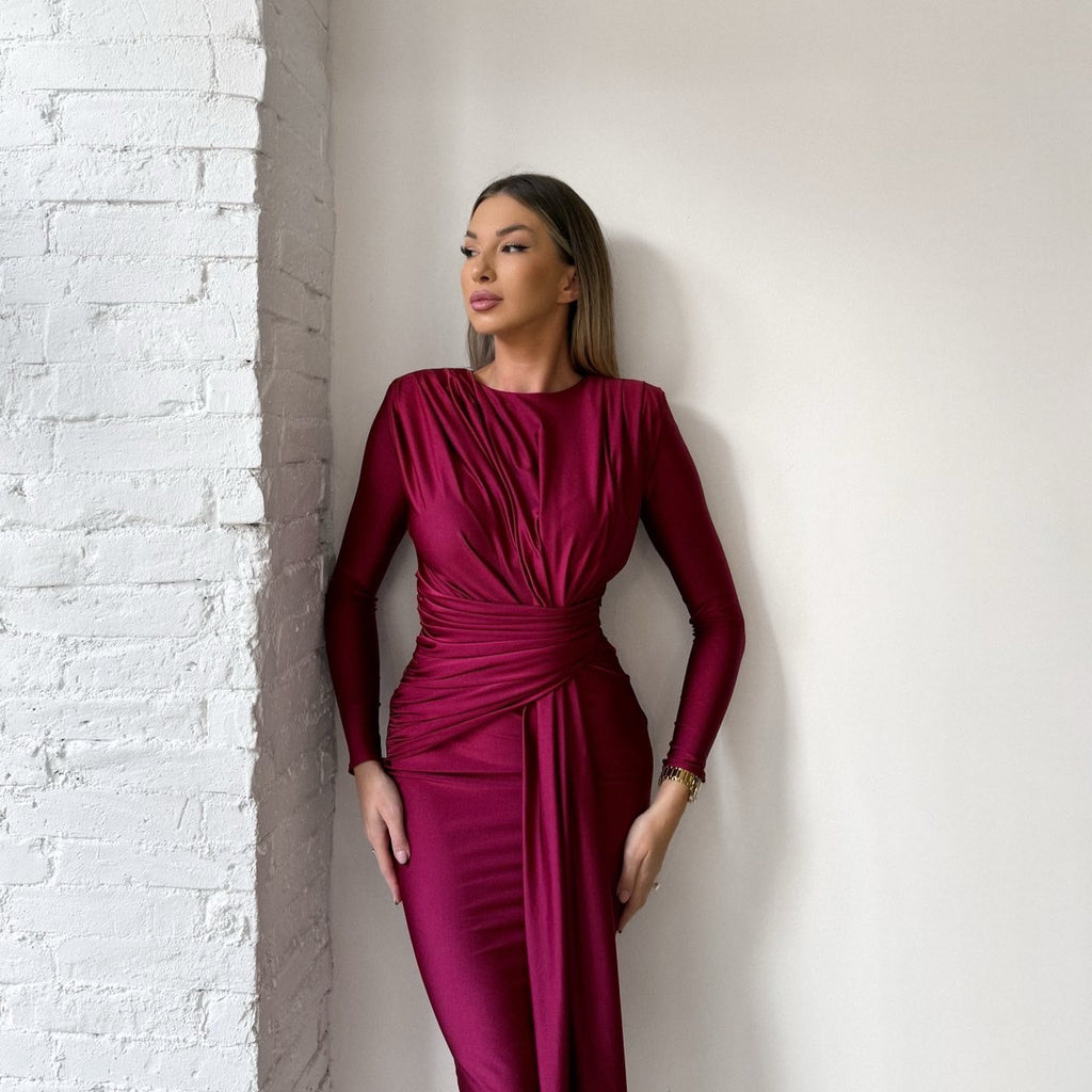 burgundy midi ruched dress burgundy midi ruched dress