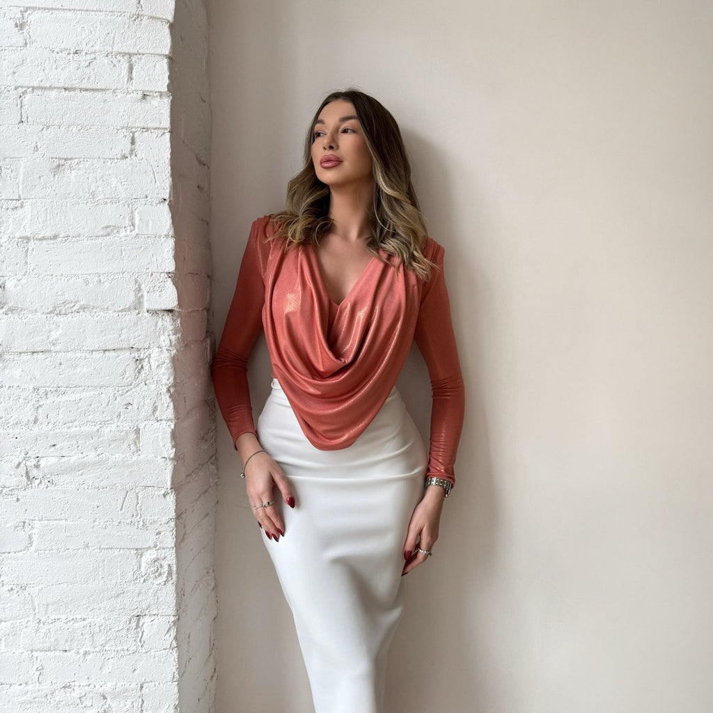 woman wearing salmon top and white pencil skirt woman wearing salmon top and white pencil skirt