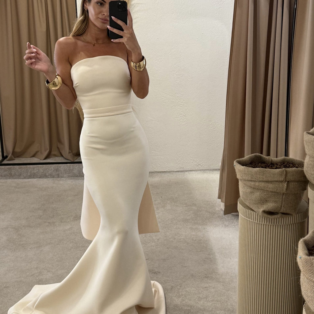 elegant strapless beige mermaid dress elegant strapless beige mermaid dress