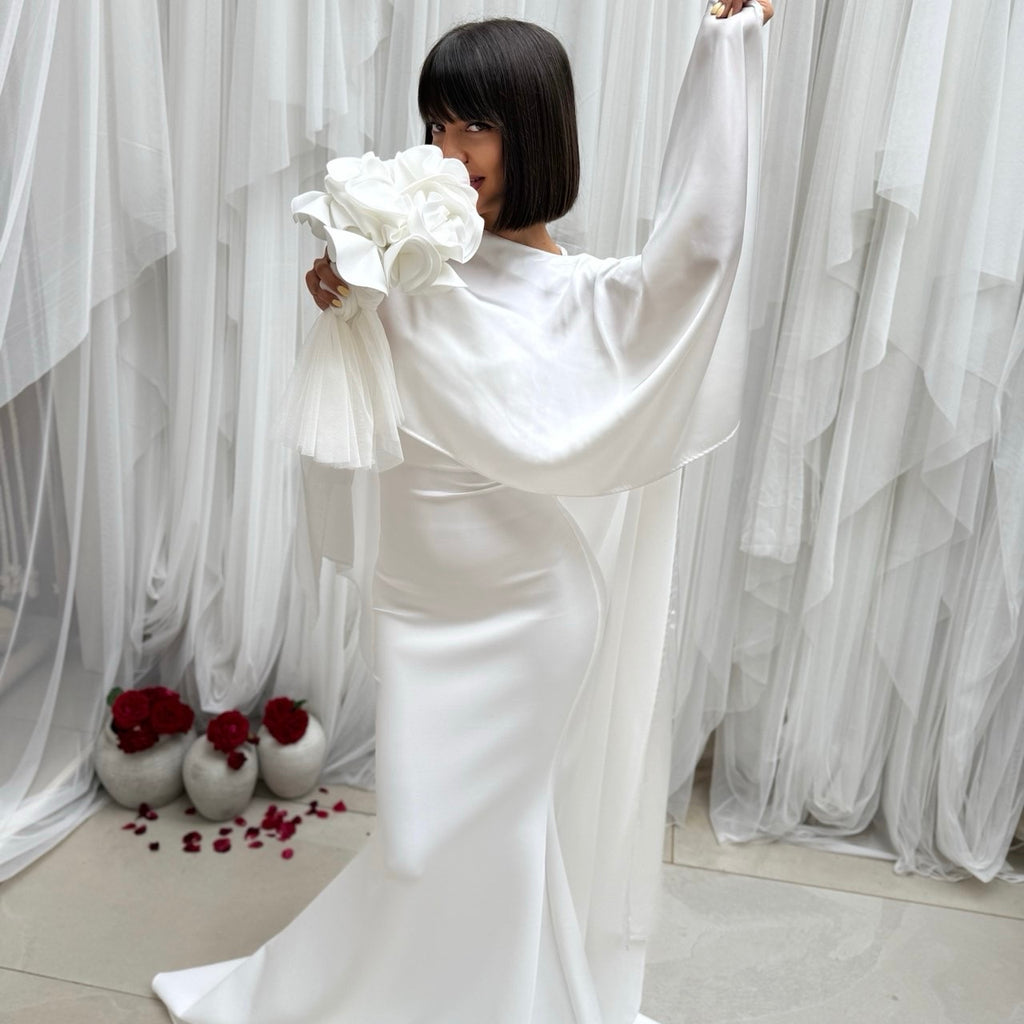 elegant white dress with flower bouquet elegant white dress with flower bouquet