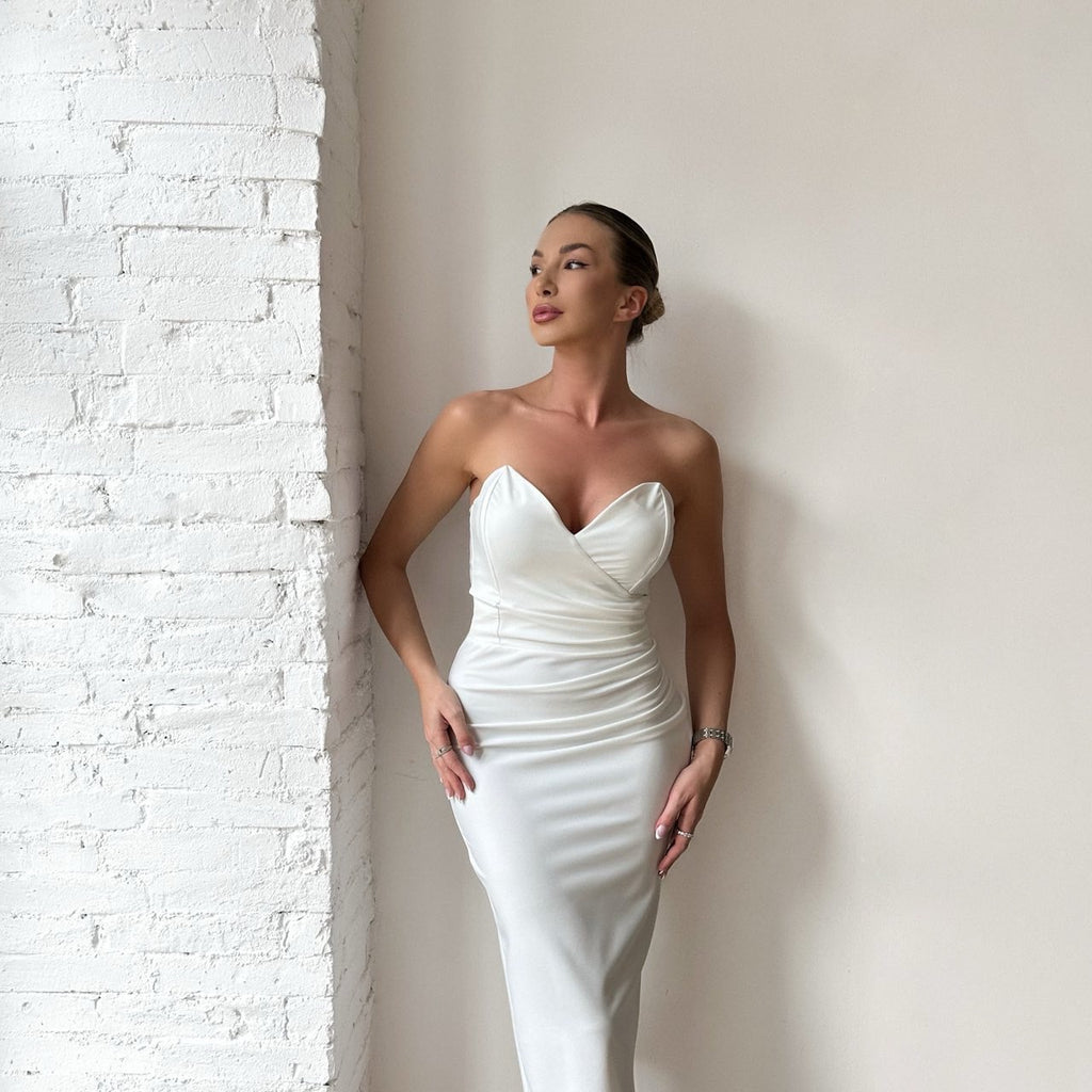 strapless white midi dress strapless white midi dress