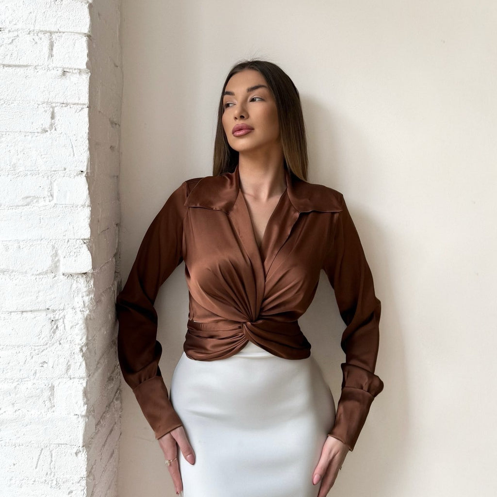 brown satin blouse with white pencil skirt brown satin blouse with white pencil skirt