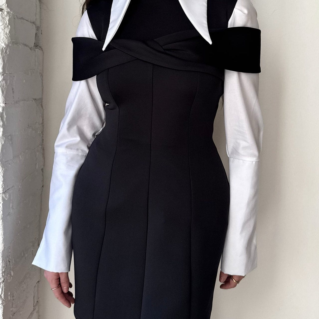 black dress with white collar and sleeves black dress with white collar and sleeves