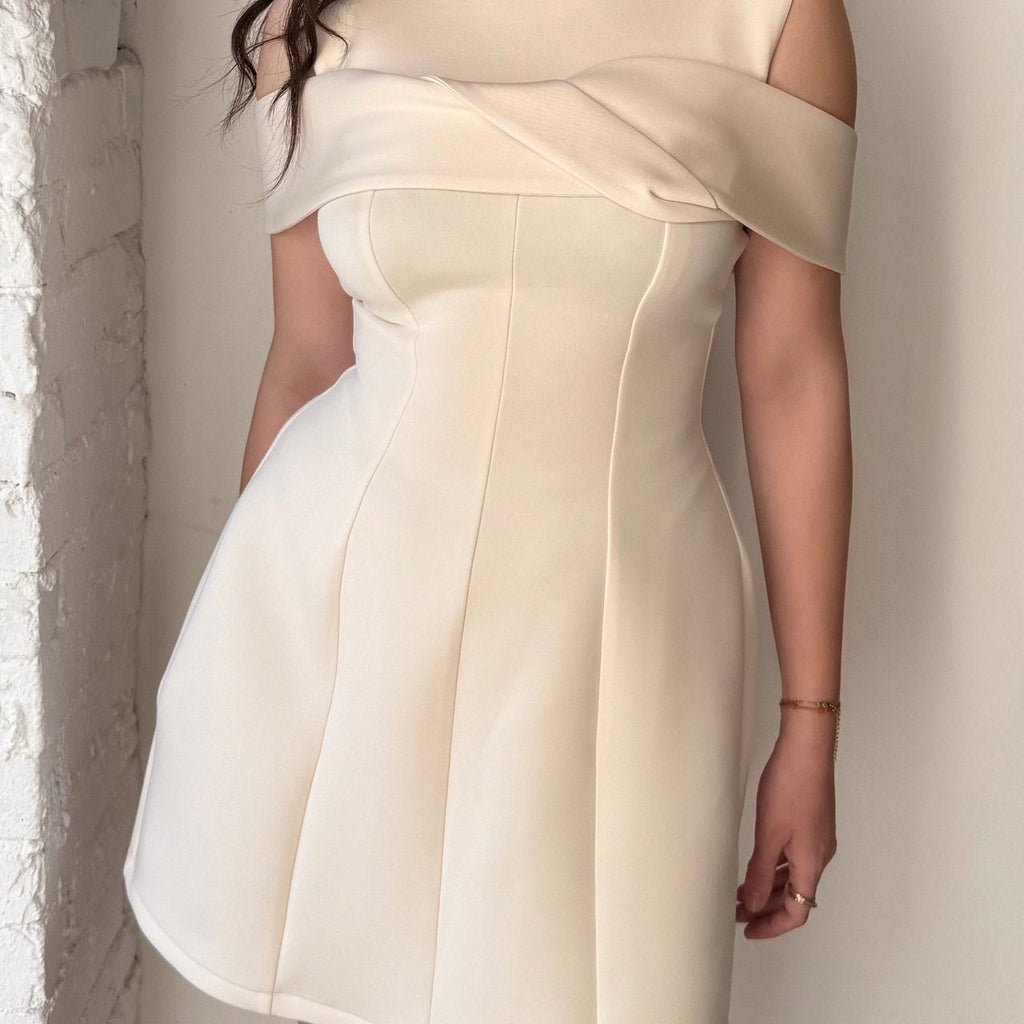 cream off shoulder dress midi length cream off shoulder dress midi length