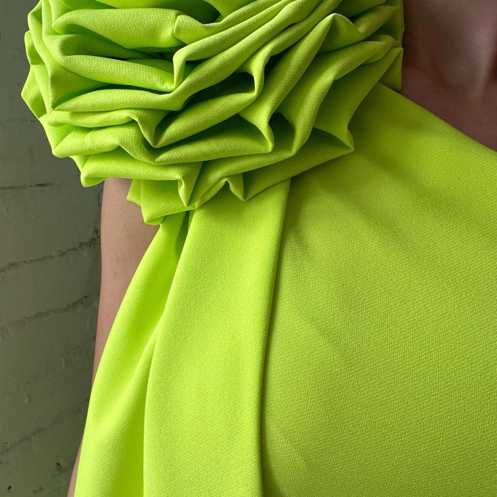 lime green dress with ruffled shoulder detail lime green dress with ruffled shoulder detail