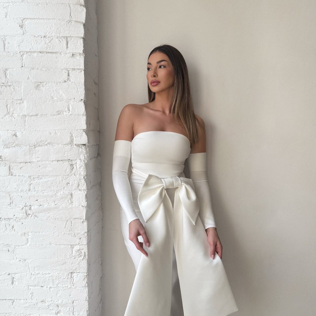 elegant white off shoulder dress with bow detail elegant white off shoulder dress with bow detail