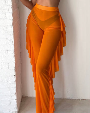 orange tiered ruffle pants
