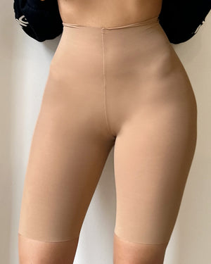 beige high waisted shaping shorts