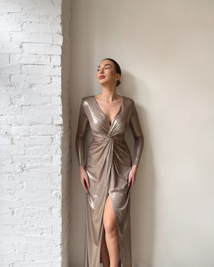 elegant long sleeve metallic dress
