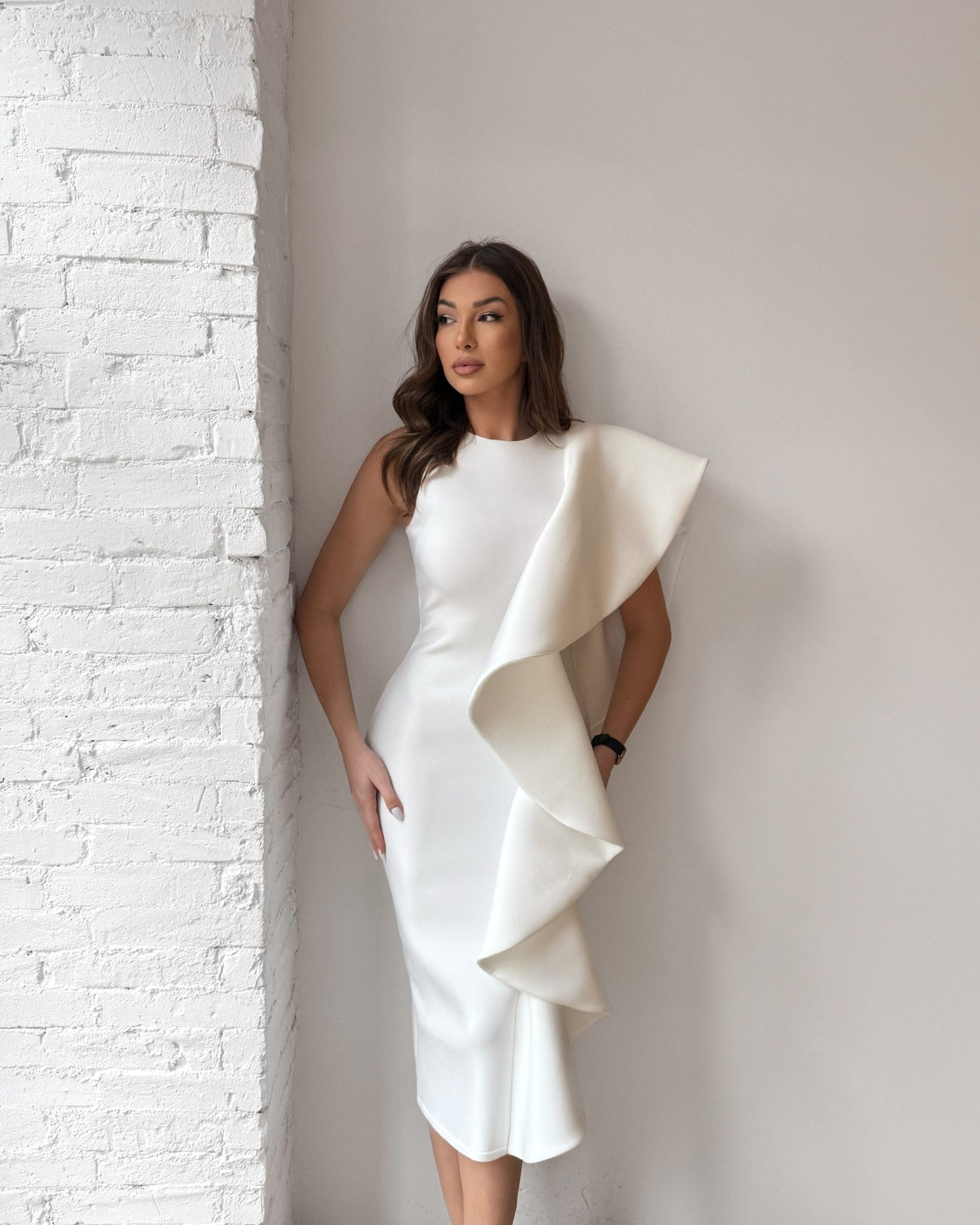 white ruffle cocktail dress