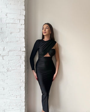 sleek black cutout dress with one sleeve