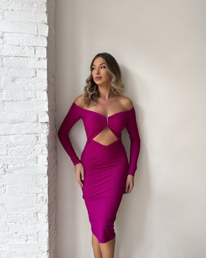 pink off shoulder bodycon dress