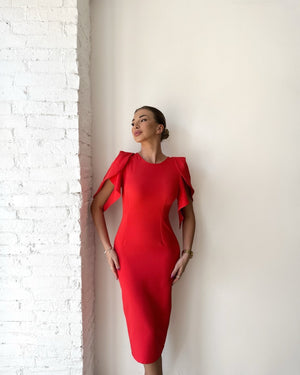 woman in elegant red dress
