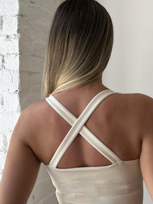 crisscross back white dress