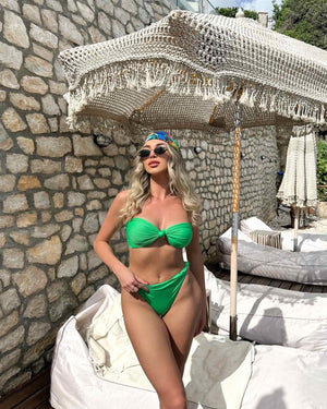 green bikini at summer poolside