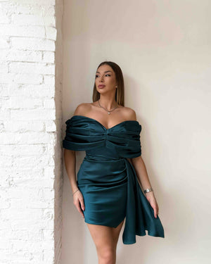 elegant teal off shoulder dress