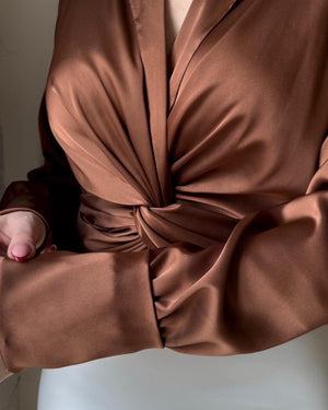 silk wrap dress with knot detail