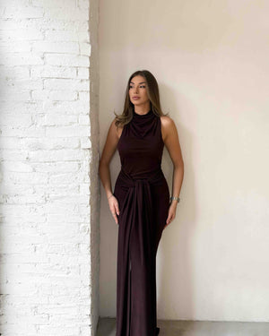elegant brown evening gown