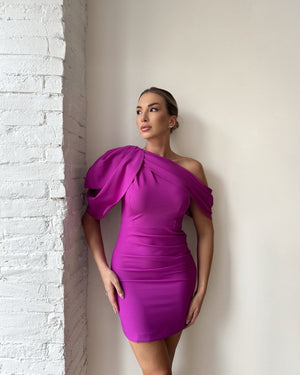 purple one shoulder dress elegant design