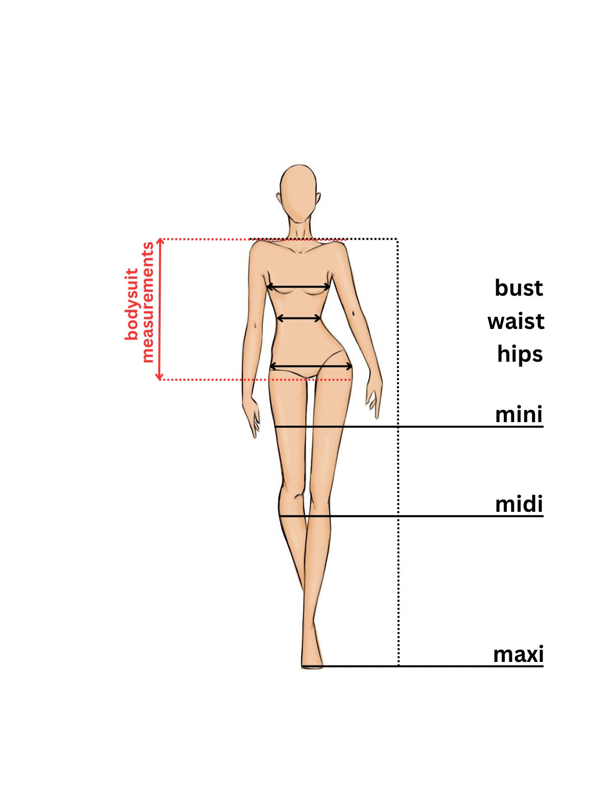 dress length guide with body measurements